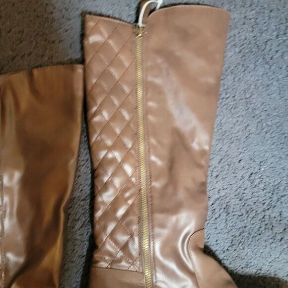 Bongo Womens Brown Leather Checkered Side Zip Thigh High Booties Size 7.5 M - Picture 3 of 6